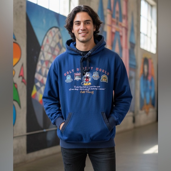 Disney Other - Vintage Disney Parks Mickey Mouse Hoodie Sweatshirt Blue‎ Embroidered Logo L XL